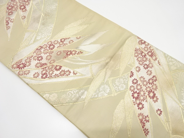 JAPANESE KIMONO / ANTIQUE FUKURO OBI / SILK / WOVEN BAMBOO GRASS